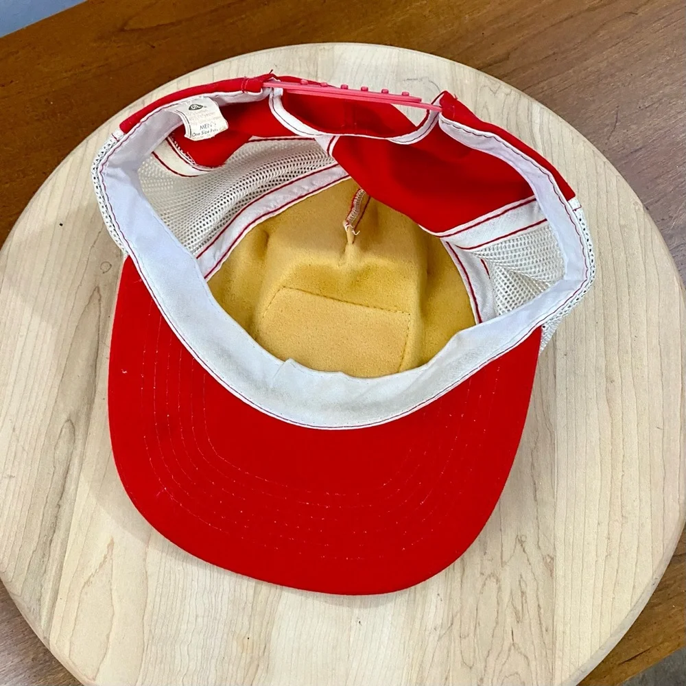 Young AN Vintage Datsun Mesh SnapBack‎ Trucker Advertising Hat Red Yellow 90s